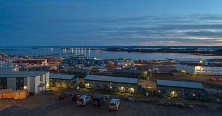 Evening view of the harbor at Iqaluit, Nunavut on the Arctic Ocean 