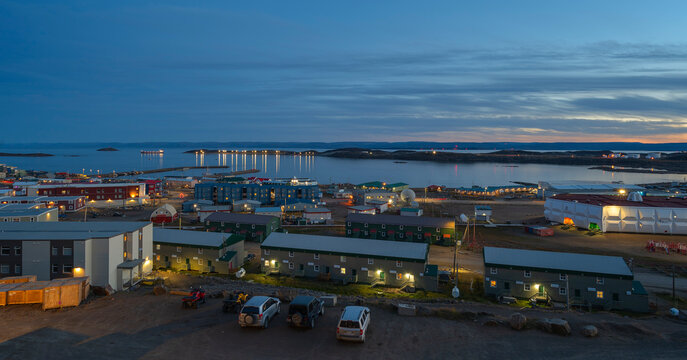 Evening view of the harbor at Iqaluit, Nunavut on the Arctic Ocean 