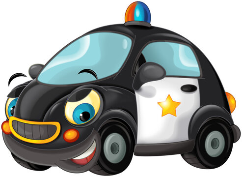 cartoon scene with police car isolated illustration for children