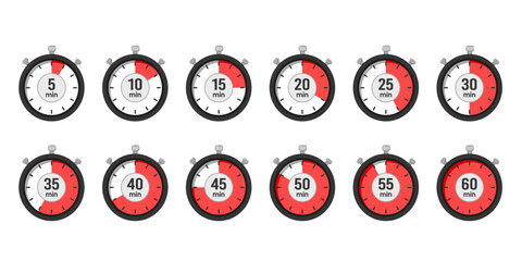 Separate stopwatch icon pack with different times every 5 minutes - obrazy, fototapety, plakaty