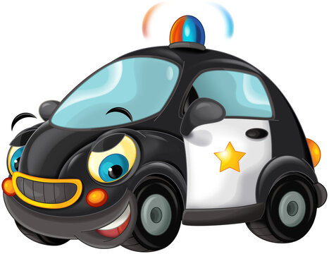 cartoon scene with police car isolated illustration for children