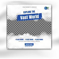 Travel, vacation, or adventure sale social media banner post template. social media post or web banner template design