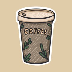 craft coffee cup sticker isolated