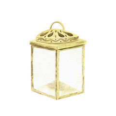 Hand-painted watercolor lantern. An isolated element of garden set of illustrations