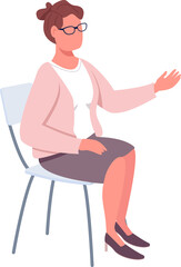 Teacher sitting and talking semi flat color raster character. Sitting figure. Full body person on white. Consulting isolated modern cartoon style illustration for graphic design and animation