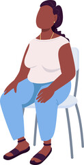 Woman sitting calmly semi flat color raster character. Sitting figure. Full body person on white. Resting isolated modern cartoon style illustration for graphic design and animation