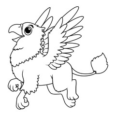 Little Griffin Cartoon Illustration BW