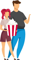 Couple at movie date semi flat color raster characters. Waiting figures. Full body people on white. Attending cinema isolated modern cartoon style illustration for graphic design and animation