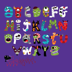 Scary alphabet, monster letters, Halloween illustration © Joana  Juhé lajú
