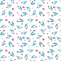 Pattern with hearts and flowers