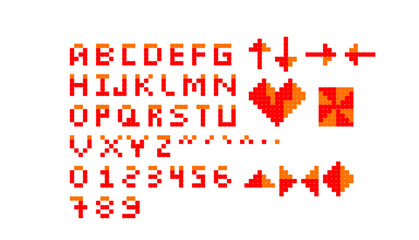 pixel-arts alphabet, numbers and signals.