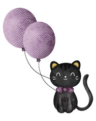 Watercolor halloween cat cartoon character 