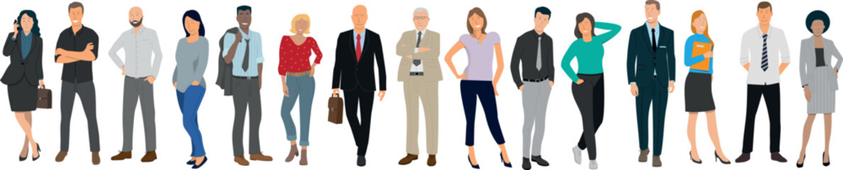 dessin vectoriel représentant large groupe de personnages hommes et femmes, employés de bureau, collègues dans une entreprise. - obrazy, fototapety, plakaty