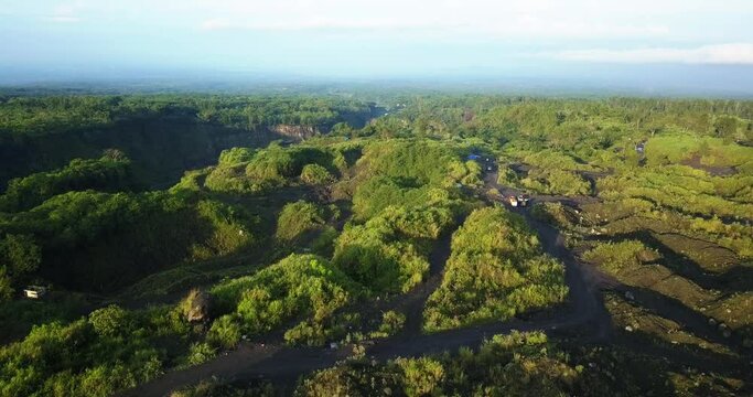 Sand mining area on tle slope of Volcano. Environmental Damage because mining activity