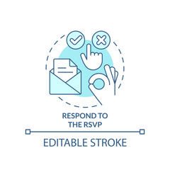 Respond to RSVP turquoise concept icon. Common business event etiquette rule abstract idea thin line illustration. Isolated outline drawing. Editable stroke. Arial, Myriad Pro-Bold fonts used