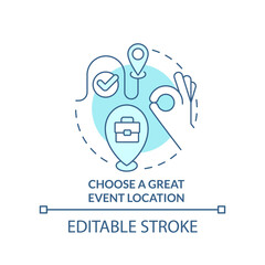 Choose great event location turquoise concept icon. Increasing meeting attendance abstract idea thin line illustration. Isolated outline drawing. Editable stroke. Arial, Myriad Pro-Bold fonts used