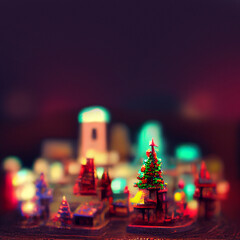 Miniature cute city, winter snow. cozy atmosphere