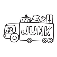 Junk removal. Outline vector icon on white background.