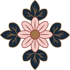 Retro ancient style pattern botanic garden plant spiral curve cross flower