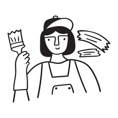 Female painter worker. Outline icon. Illustration.