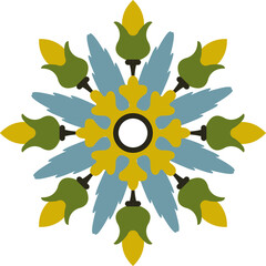 Retro ancient style pattern botanic garden plant spiral curve cross flower