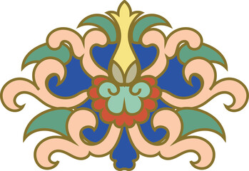 Retro ancient style pattern botanic garden plant spiral cross flower leaf vine