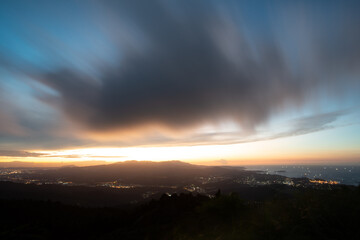 At dusk, the clouds in the sky change in a thousand different scenes. Rapid changes in the cloud landscape, Taiwan.