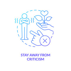 Stay away from criticism blue gradient concept icon. Solving marital problems abstract idea thin line illustration. Survive toxicity. Isolated outline drawing. Myriad Pro-Bold font used