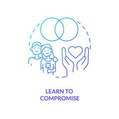 Learn to compromise blue gradient concept icon. Protect relationship after moving in abstract idea thin line illustration. Enduring marriage. Isolated outline drawing. Myriad Pro-Bold font used