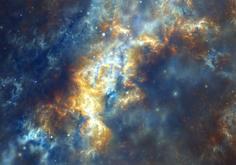 Fototapeta na wymiar Abstract fractal art background which perhaps suggests gaseous clouds and stars in space.