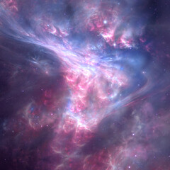 Abstract fractal art background suggestive of a nebula and stars in outer space.