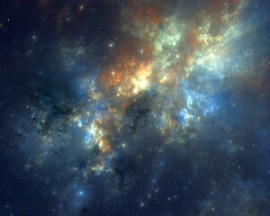 Fototapeta na wymiar Abstract fractal art background which suggests a nebula and stars in outer space.