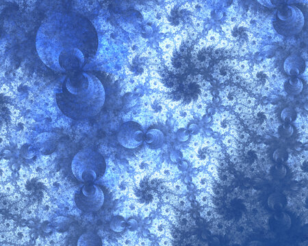 Abstract blue and white Kleinian fractal art of infinite circles with very detailed texture.