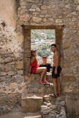 Obraz na płótnie Canvas Group of tourists in Cefalu, Sicily, Italy
