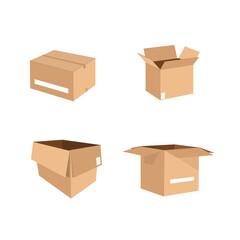 Delivery and shipping carton package. Brown cardboard boxes vector set. Cardboard box for transportation and packaging illustration