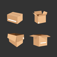 Delivery and shipping carton package. Brown cardboard boxes vector set. Cardboard box for transportation and packaging illustration