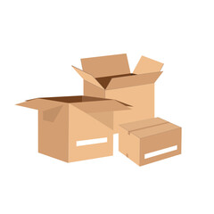Set Carboard box. Carboard open and closed vector illustration. White background