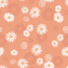 Sweet Summer White Daisies on Peach background Vector Seamless Pattern
