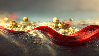 Flowing background in red and golden bubbles