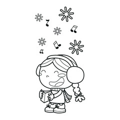 Cute singer girl singing under the snow, Christmas clipart