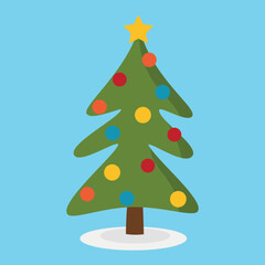 Christmas tree decorated with balls and star, Christmas illustration
