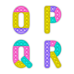 Children's pop it alphabet. A set of realistic antistress pop it toys in the form of an letters.