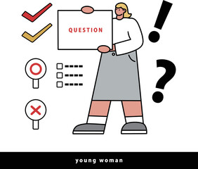 資料を持ち発表する人のシンプルな線画イラスト　コピースペース