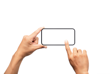 Hand holding the smartphone with touching hand 