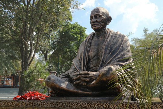  The monument of Mahatma Gandhi in "Mahatma Gandhi Park" in Chikmagalur, Karnataka, India, January 19, 2020.