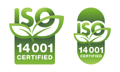 ISO 14001 certified - green badges - obrazy, fototapety, plakaty