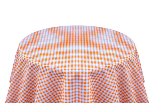 Tablecloth on round table for product display montages