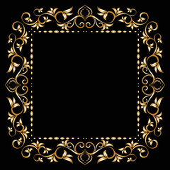 Decorative frame Elegant vector element for design in Eastern style, place for text. Beautiful floral golden border. Lace illustration for invitations, greeting cards and T Shirt design.