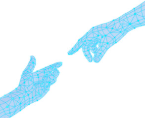 Digital hands reaching, creativity concept. Works beautifully on dark background.