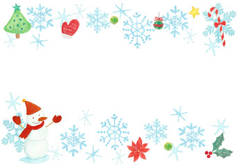 水彩絵の具で描いたクリスマスの背景フレーム